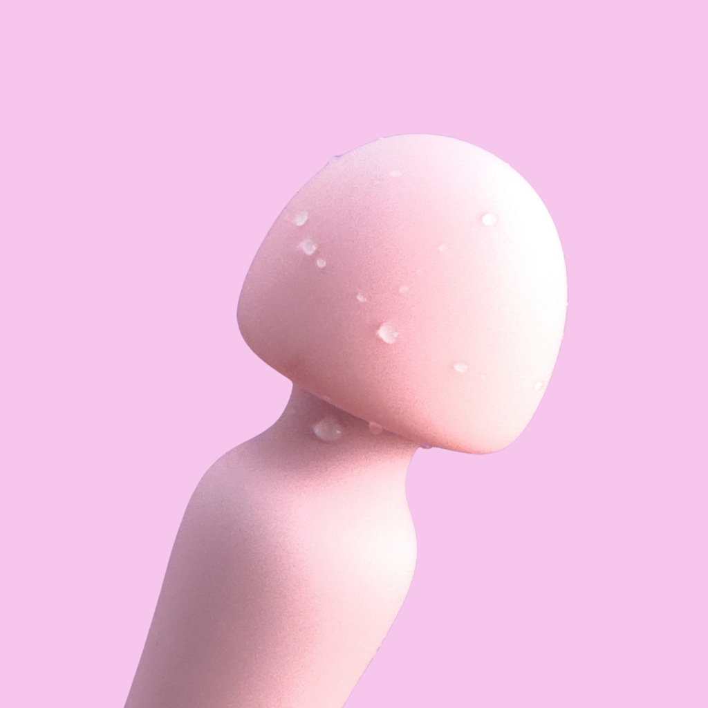 Wand vibrator for sexual pleasure which is waterproof.