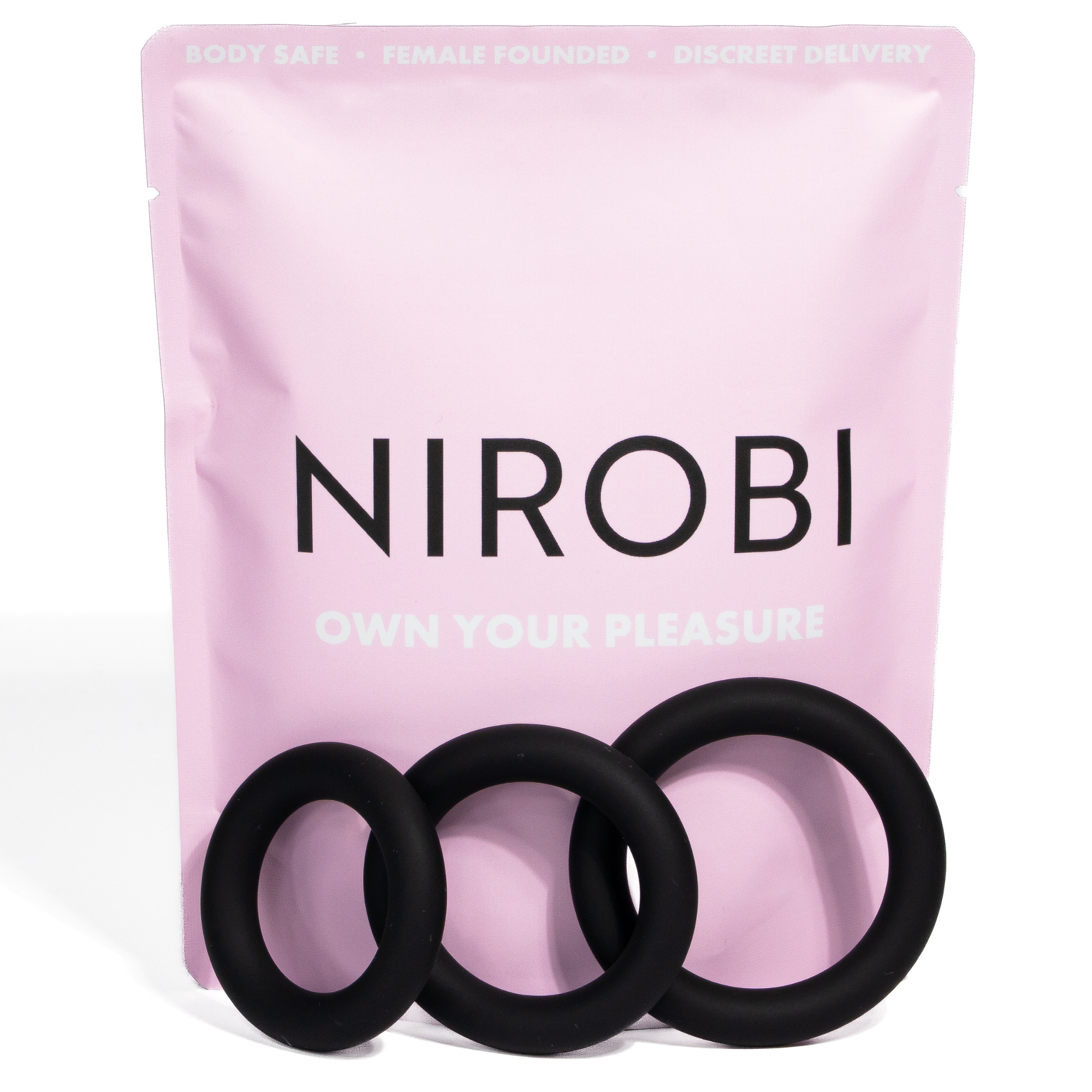 Cock rings for men and couples in black, stretchy penis rings in 3 different sizes. 